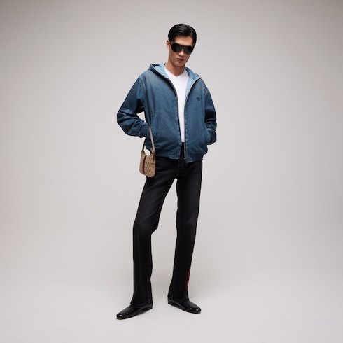 Veste zippée réversible en denim de coton