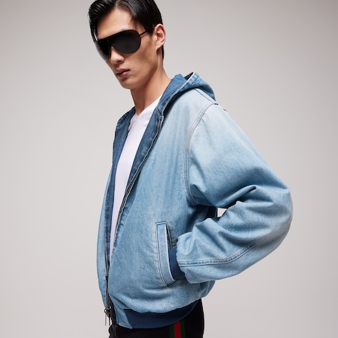 Chaqueta de denim y algodón reversible con cremallera