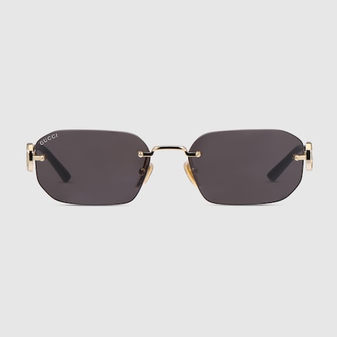 Rectangular-frame sunglasses in gold metal | GUCCI® US