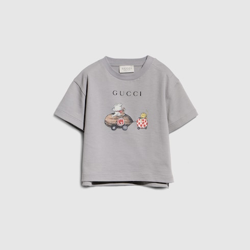 Baby cotton T-shirt with print in grey | GUCCI® US