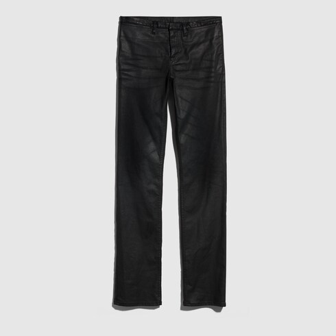 Coated stretch cotton twill denim pants