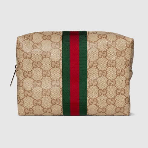 Large cosmetic case with Web in sand and brown GG canvas | GUCCI® US