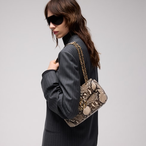 Mittelgroße GG Marmont Python-Schultertasche
