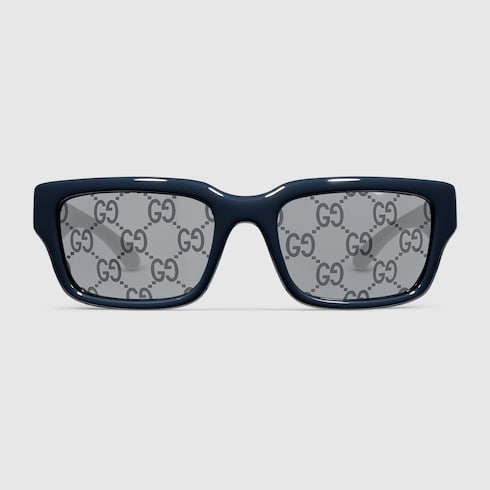 Rectangular-frame sunglasses in blue | GUCCI® US