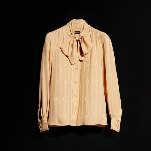 Camisa de jacquard de seda con cadena con GG