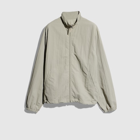 Froissé nylon faille zip jacket with embroidery in beige | GUCCI® US