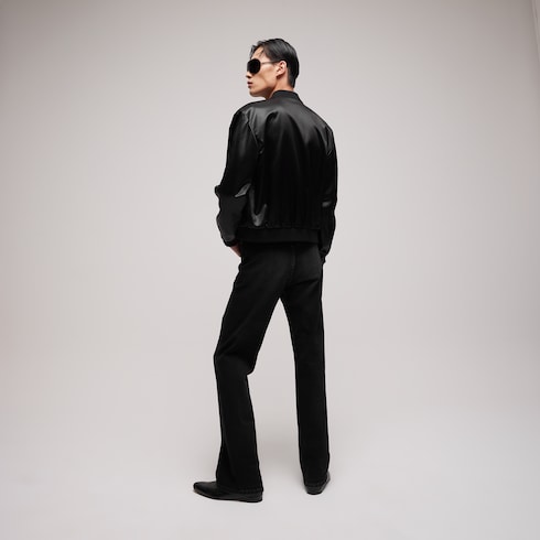 Cotton acetate satin zip jacket