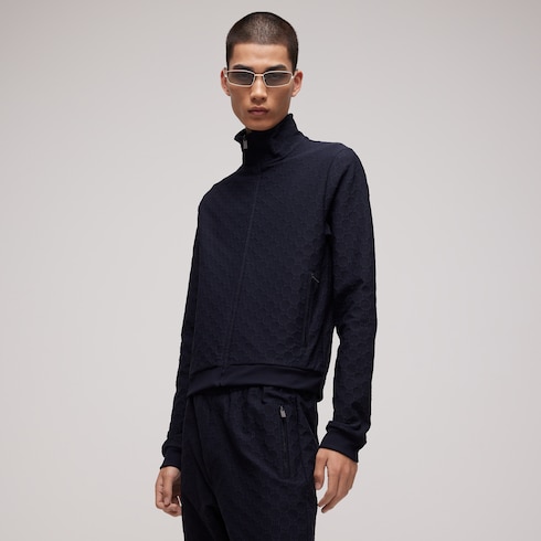 Felpa con zip in jersey GG jacquard