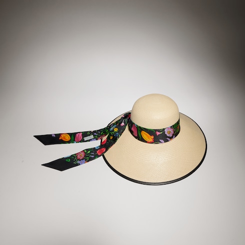 Chapeau en twill Panama avec ruban en soie