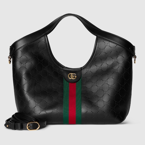 Gucci Giglio small tote bag in black GG leather | GUCCI® CA