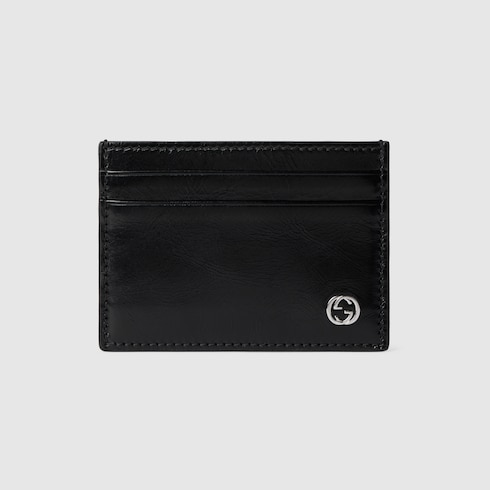 Card case with Interlocking G in black textured leather | GUCCI® US