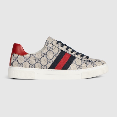 Women's Gucci Ace sneaker with Web in beige and blue Supreme