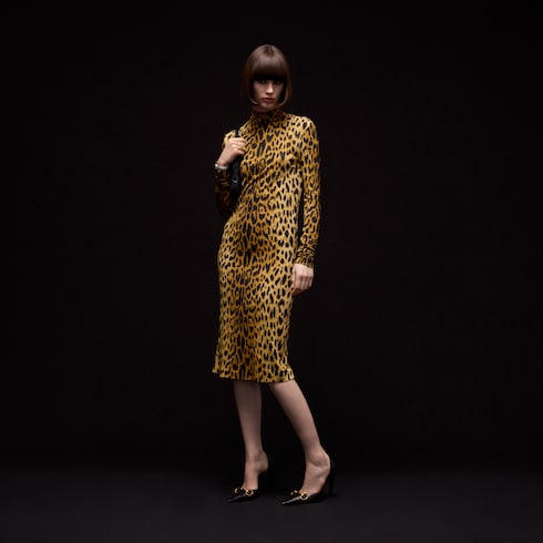 Printed jersey long dress