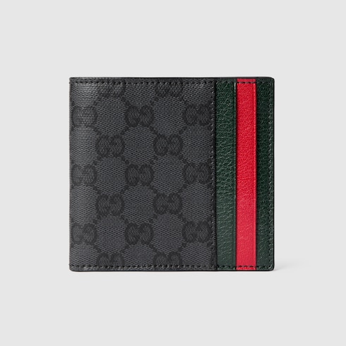 Bi-fold wallet with Web card slots in black GG canvas | GUCCI® US