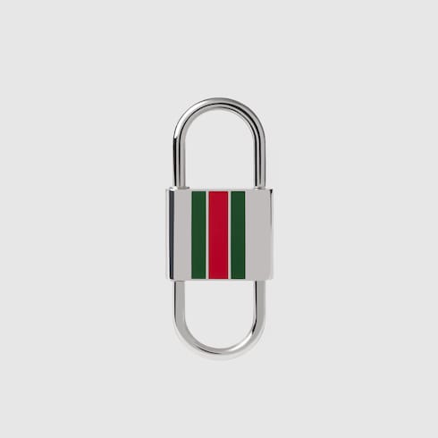 Key chain with Web enamel in palladium-toned brass | GUCCI® US