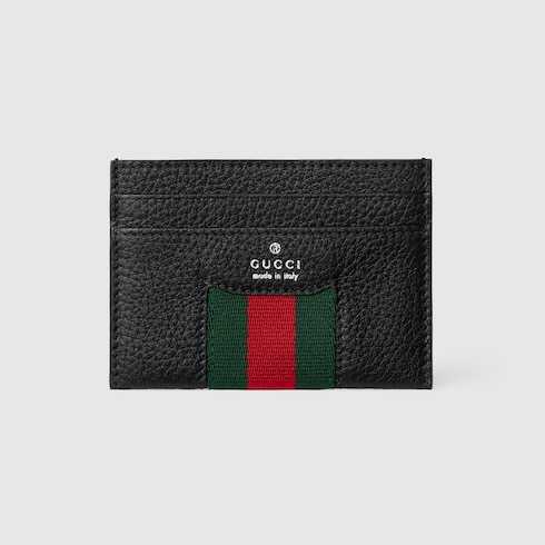 Web Trademark bi-fold wallet in black leather | GUCCI® US