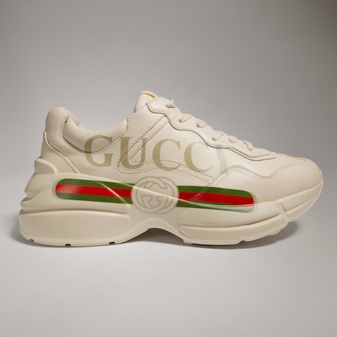 Rhyton Damensneaker aus Leder mit Gucci Logo