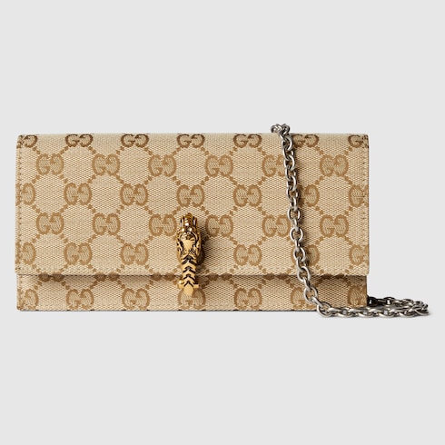 Dionysus wallet on chain in sand and brown GG canvas | GUCCI® US
