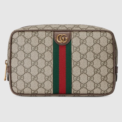 Gucci Savoy small toiletry case in beige and ebony Supreme | GUCCI® US