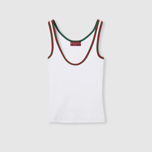 GUCCI リブタンクトップ 白2025ss Cotton rib tank top with Web in white | GUCCI® NL