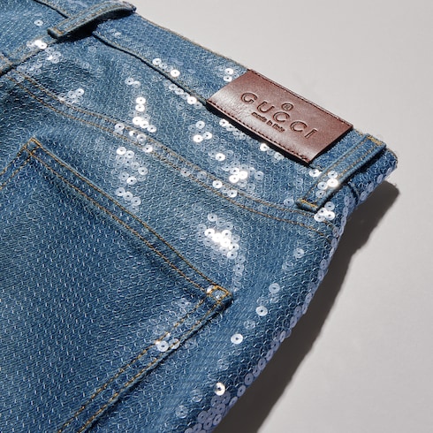 กางเกง Cotton denim pant with sequins embroidery