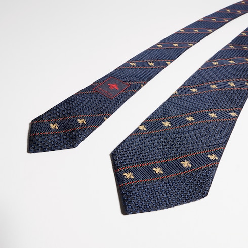 Cravate en jacquard de soie avec bande Web et motif abeille