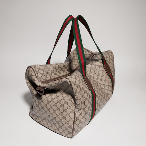 p*家様 GUCCI GGスプリーム バックパック ウェブストライプ ウェブ ストライプ付き ミディアム ダッフルバッグ ・ベージュ
