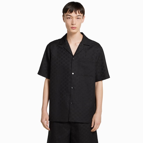 GG canvas linen blend bowling shirt