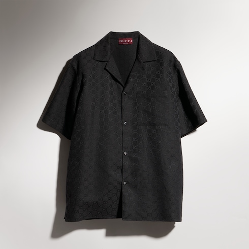 Chemise de bowling en toile en mélange de lin à motif GG