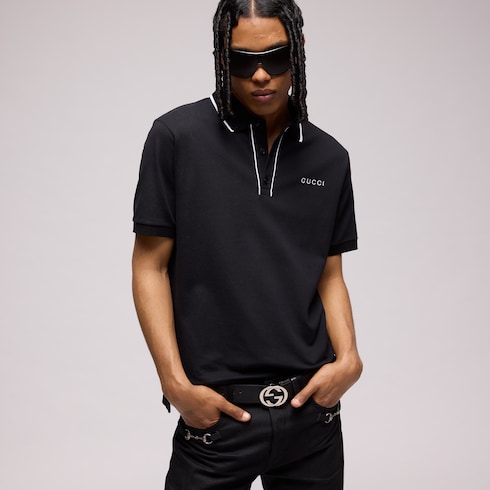 Chemise polo en piqué de coton avec broderie