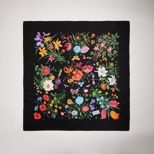 Printed Flora silk twill carré