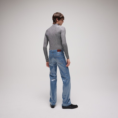 กางเกง Cotton denim pant with sequins embroidery