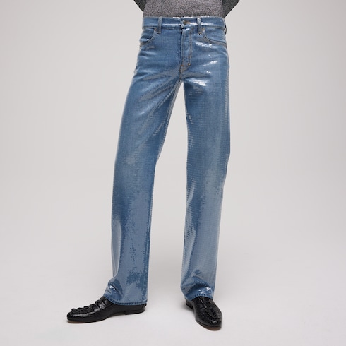 กางเกง Cotton denim pant with sequins embroidery