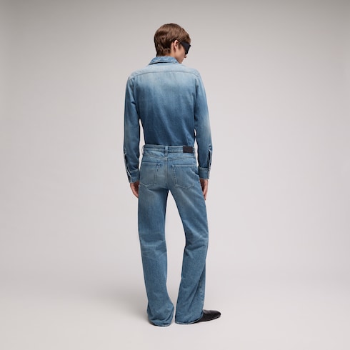 Cotton denim shirt with embroidery
