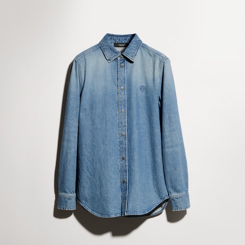 Cotton denim shirt with embroidery
