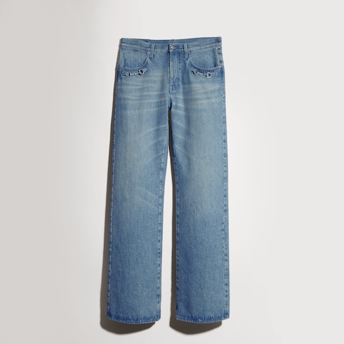 Ausgestellte Hose aus Baumwoll-Denim mit Horsebit