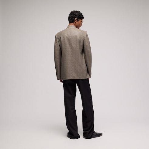 Coated Prince of Wales wool blend jacket