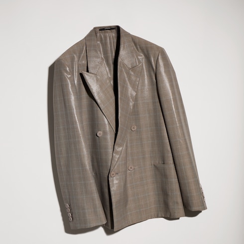 Coated Prince of Wales wool blend jacket