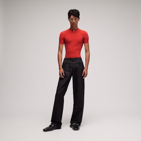 Pantalon en denim de mélange de coton coupe ample