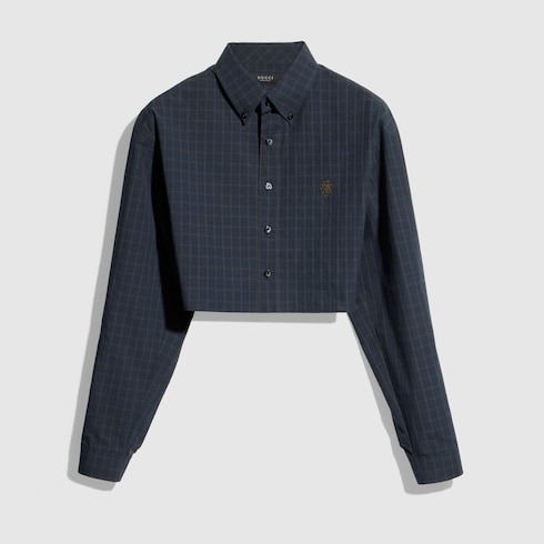 Cropped checked cotton poplin shirt