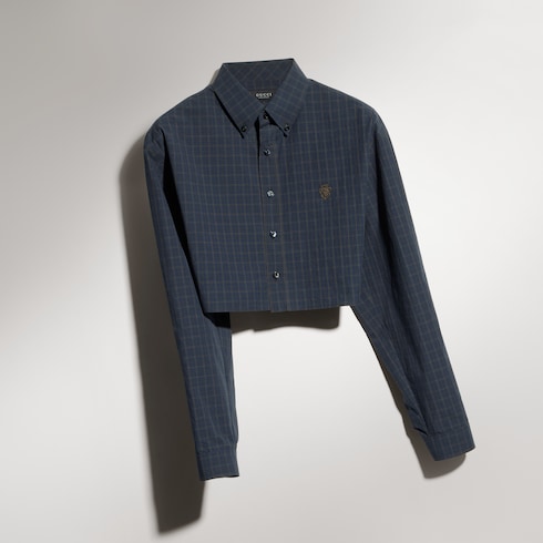 Chemise courte en popeline de coton à carreaux