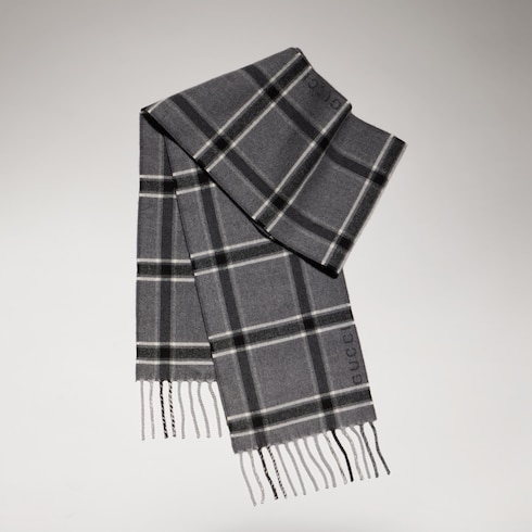 Gucci tartan wool cashmere scarf