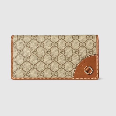 GG Emblem continental wallet in beige and dark brown fabric