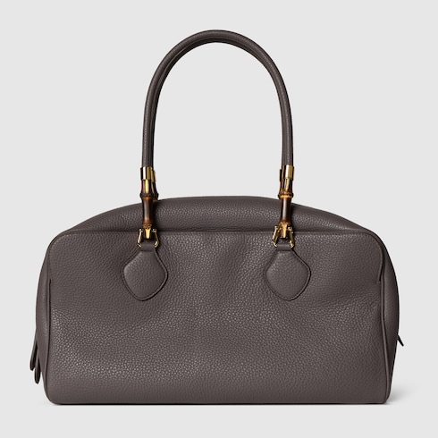 バンブー ボストン ラージ バッグ ・ダークグレー レザー | GUCCI公式