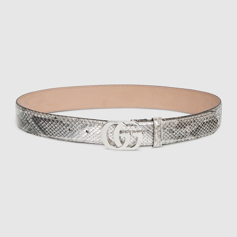 小物 Gucci GG silver leather belt Cut GG Marmont belt in silver python leather | GUCCI® US