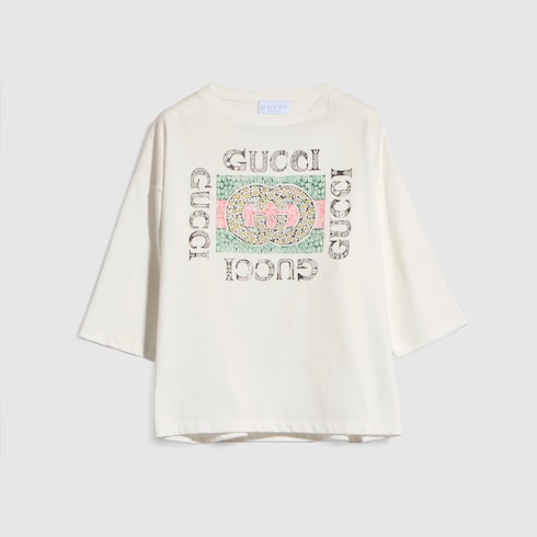 Children's cotton T-shirt with print in white | GUCCI® SI
