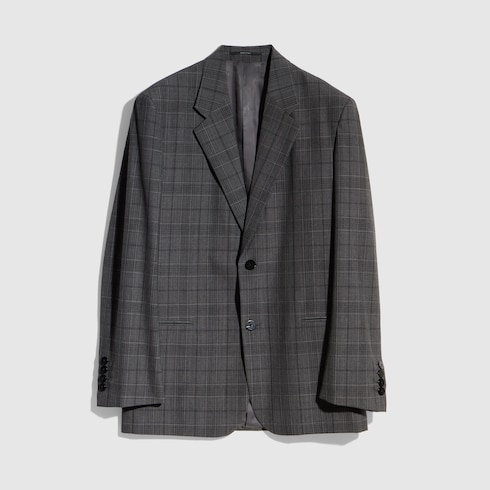 Checked fine wool jacket in grey and beige | GUCCI® US
