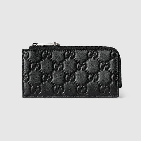 美品　グッチGUCCI ケース　カードお札　黒レザー フラップ式 ロゴ刻印 GGエンブレム〕カードケース ・ブラック GGレザー | GUCCI公式