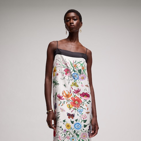 Vestido de sarga de seda estampado