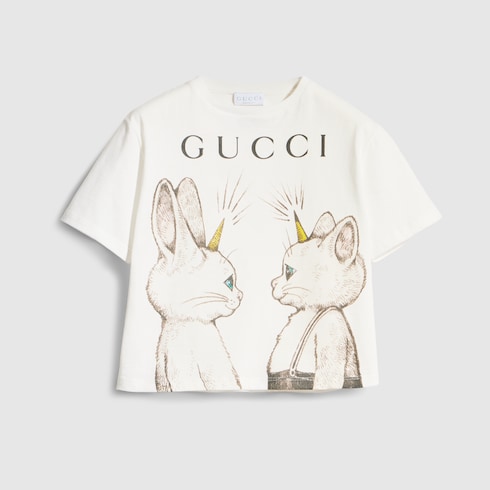 Children's cotton T-shirt with print in white | GUCCI® US